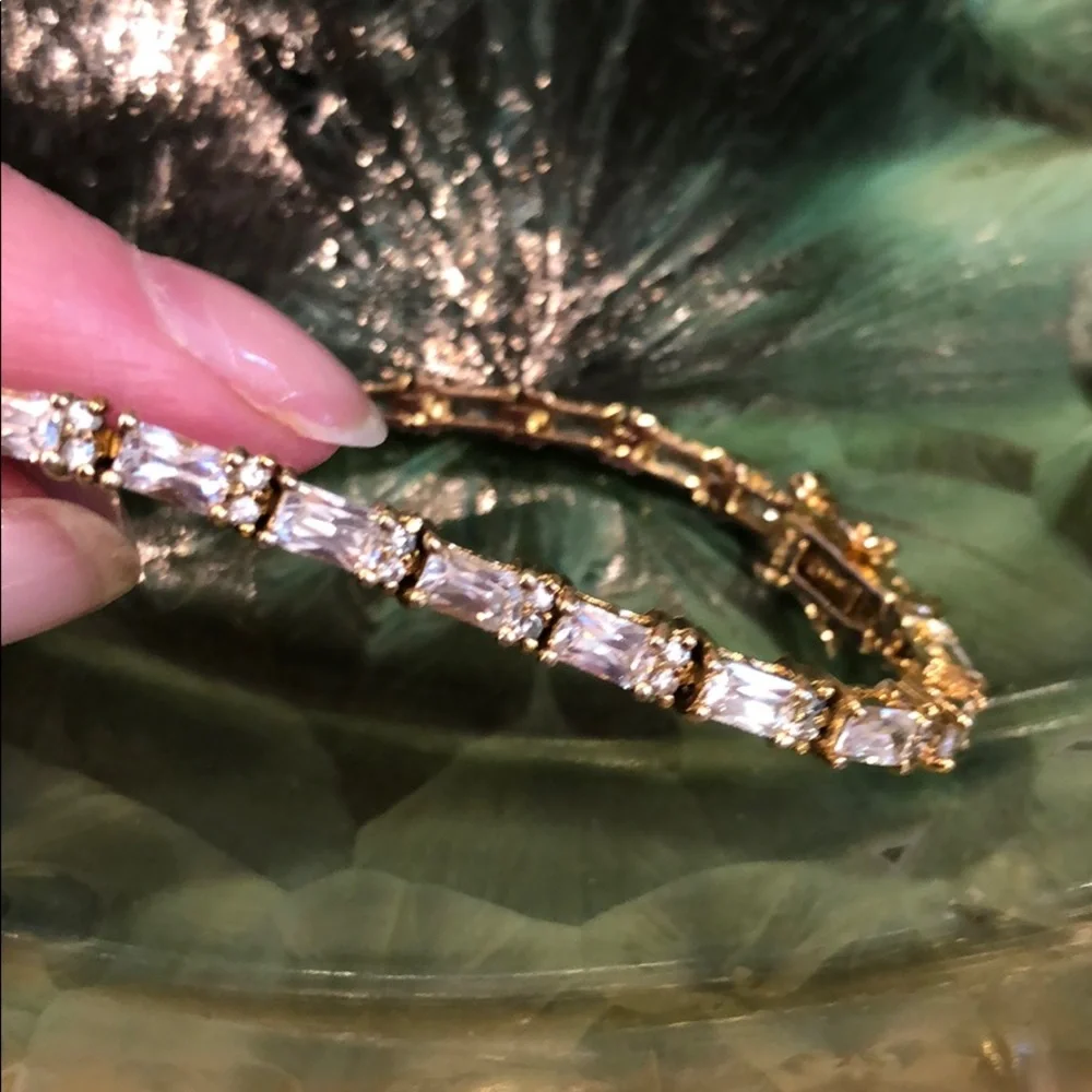 Gold Color over Sterling Tennis Style Bracelet - Picture 4 of 17